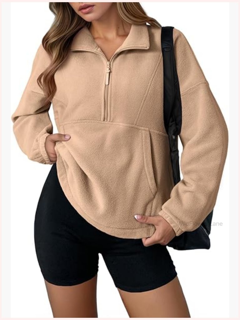Oversized Half Zip Pullover Sweatshirt Mock Neck Fleece Hoodie